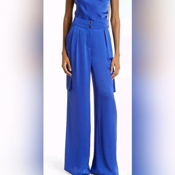 Ramy Brook Rumer Pant Wide Leg Cargo Pant Satin Pockets Blue Gold Size 0 New - Picture 1 of 16
